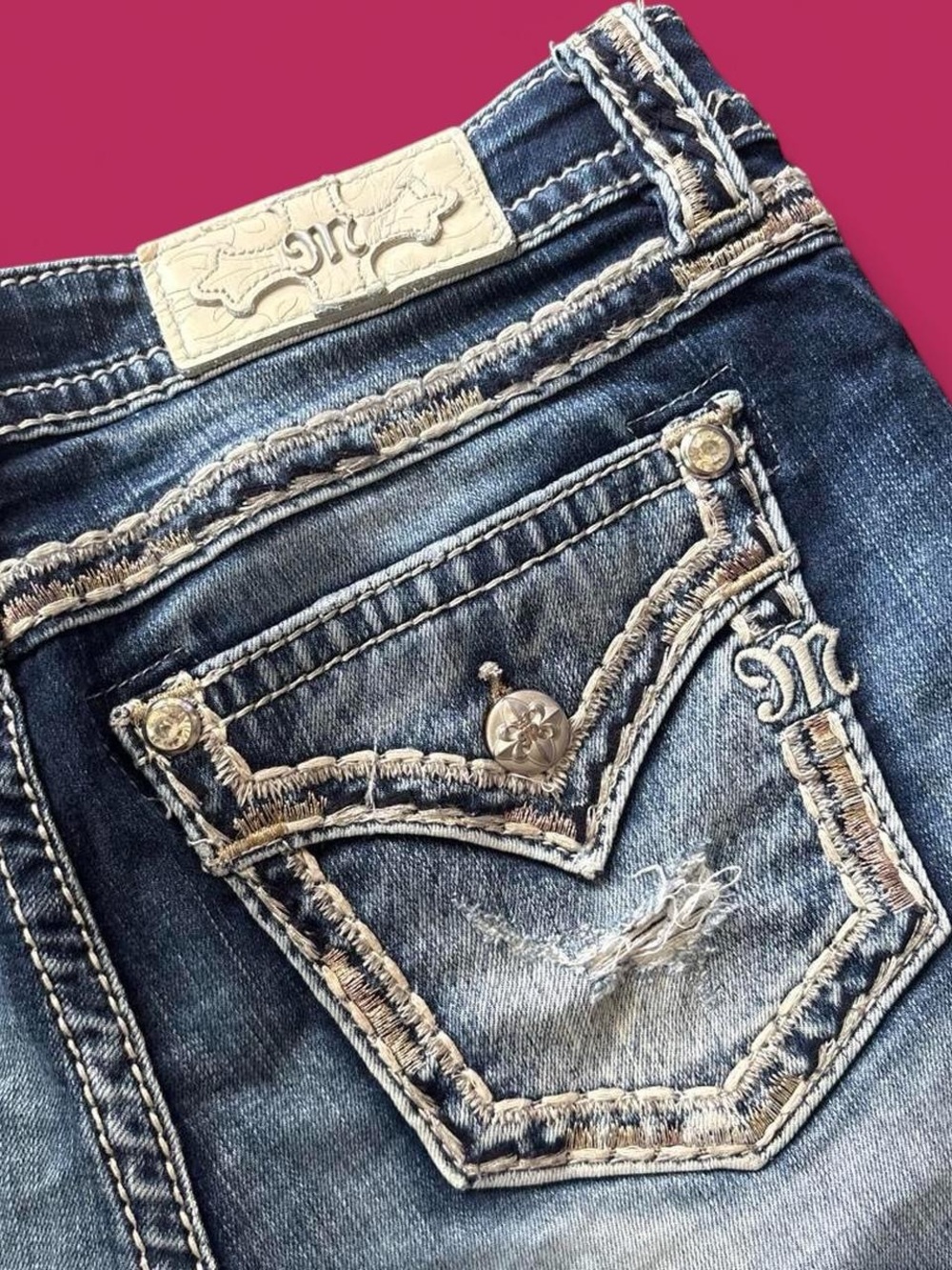 Miss me Blue Denim Women's Shorts - Classic Pocket Detail - Picture 2 of 4